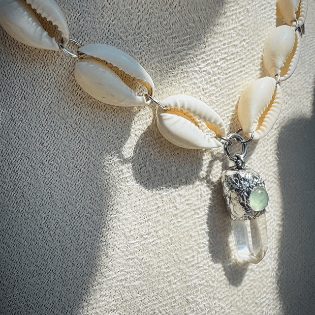 Collier ÉCUME cristal de roche et aigue marine 