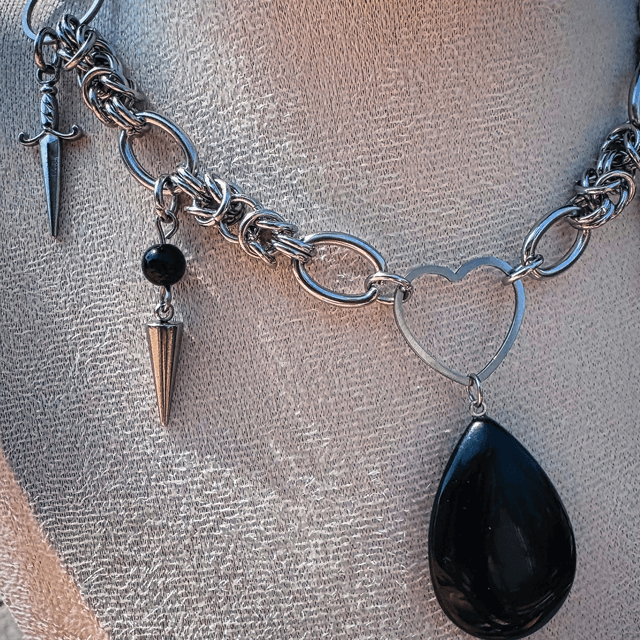 Collier HONNEUR tourmaline et obsidienne 