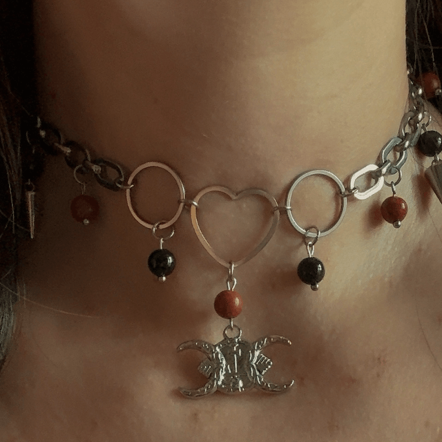 Collier LILITH obsidienne œil céleste et jaspe rouge