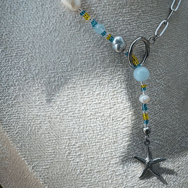 Collier NAÏADE aigue marine et perles d’eau douce 