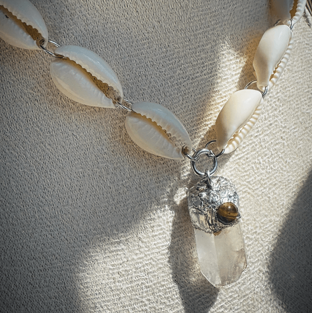 Collier ÉCUME cristal de roche et œil de tigre 