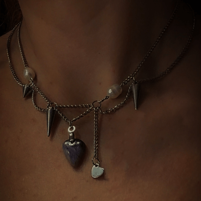 Collier COMTESSE charoïte, perle d’eau douce 