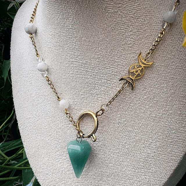 Collier PENDULE aventurine et labradorite blanche