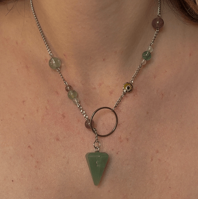 Collier PENDULE aventurine, fluorite 