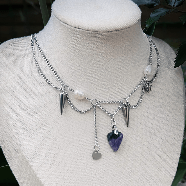 Collier COMTESSE charoïte, perle d’eau douce 