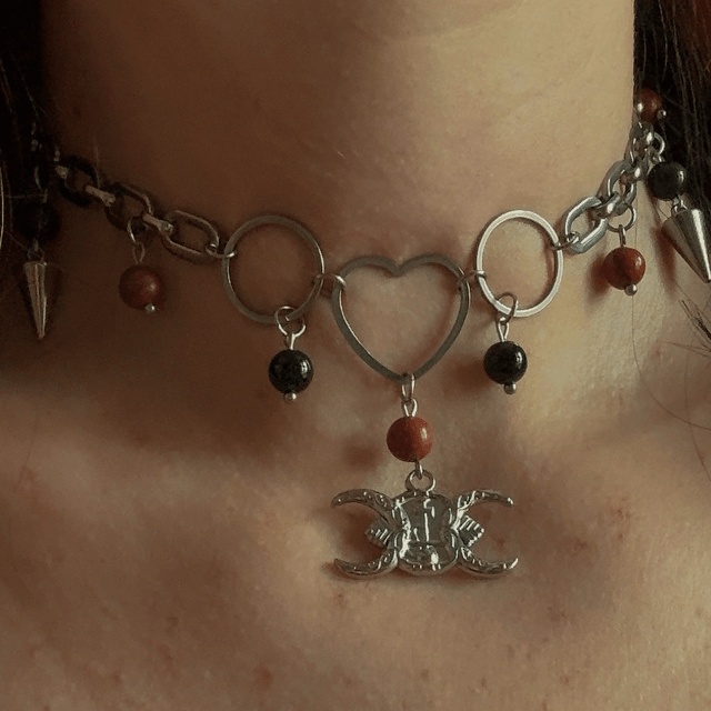 Collier LILITH obsidienne œil céleste et jaspe rouge