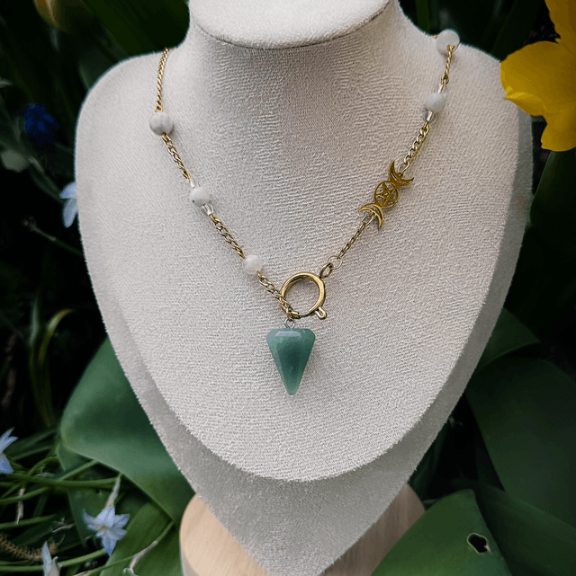 Collier PENDULE aventurine et labradorite blanche