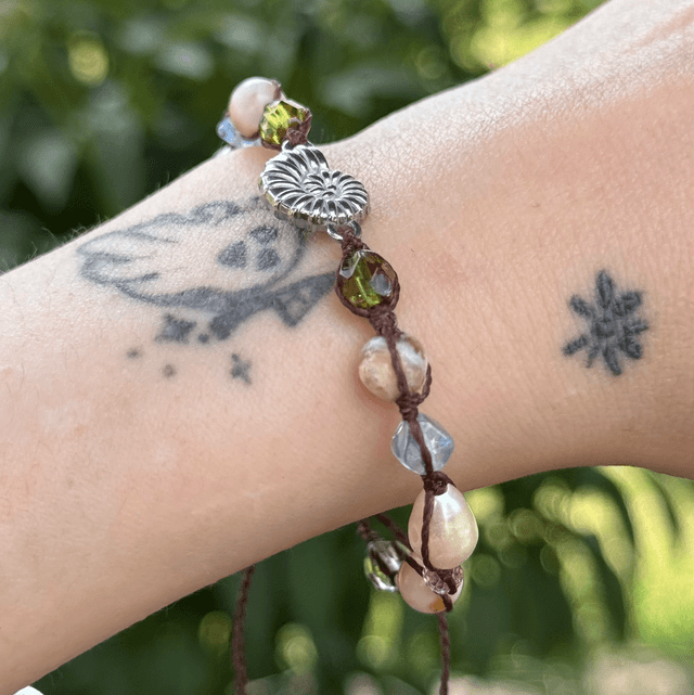 Bracelet AURA tourmaline rose, cristaux Swarovski et perles d’eau douce