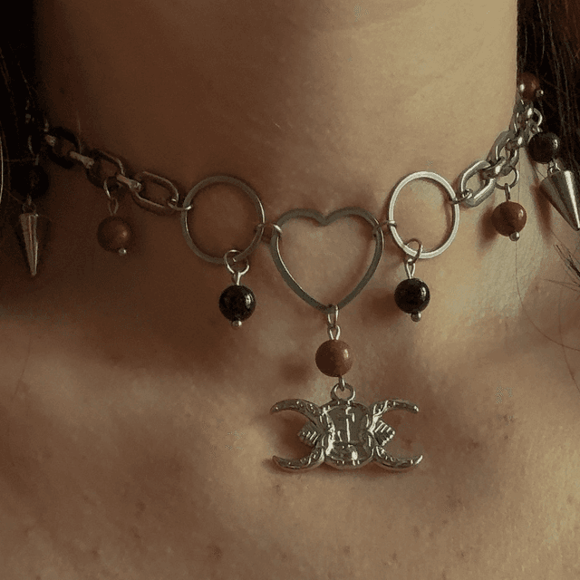 Collier LILITH obsidienne œil céleste et jaspe rouge
